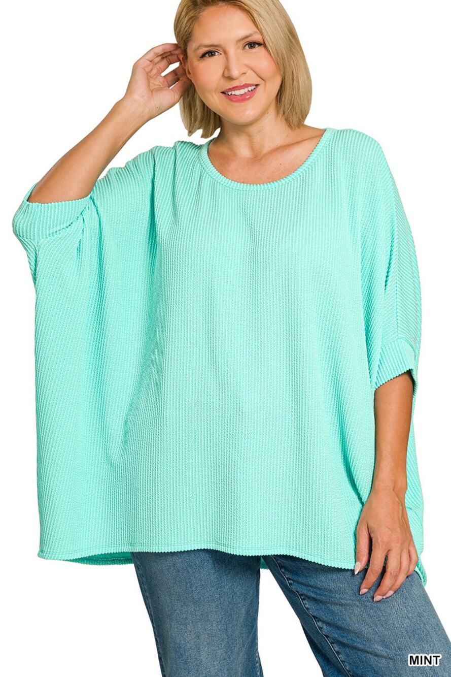 Zenana raised rib oversized top- Mint green 1X/2X